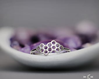 Simple Honeycomb Ring, 925 Sterling Silver Bee Comb Ring, Hexagon Shaped Stackable Ring, Best friend Gift For Her | Moonkist Creations