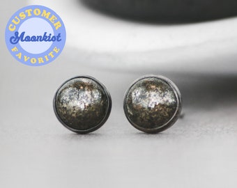 Pyrite Earrings, Mens Stud Earrings, Sterling Silver Gemstone Earrings, Mens Jewelry | Moonkist Creations