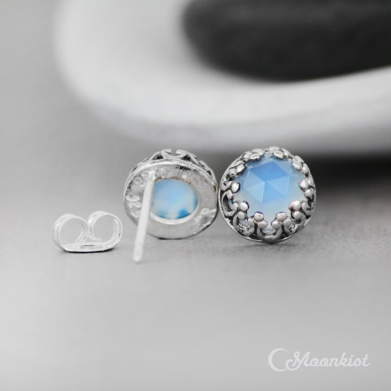 Blue Chalcedony Stud Earrings for Women Sterling Silver Post Etsy