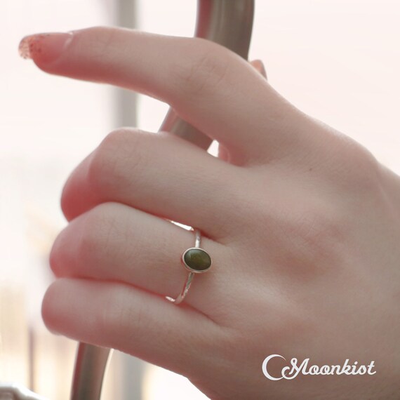 Natural Jade Stacking Ring Moonkist Designs Sterling Silver Jade Ring Delicate Oval Jade Promise Ring