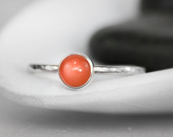 Dainty Peach Moonstone Ring, Sterling Silver Moonstone Promise Ring, Simple Orange Moonstone Ring | Moonkist Creations