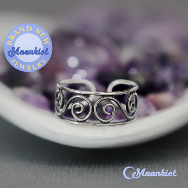 VENTE bague d'orteil tourbillon, anneau d'orteil réglable en argent sterling 925, anneau d'orteil en fil de fer, anneau de bout ouvert en argent oxydé | Créations Moonkist