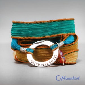 Pulsera de seda "Sigue tus sueños", joyería con citas inspiradoras, pulsera de cinta de seda / Moonkist Creations