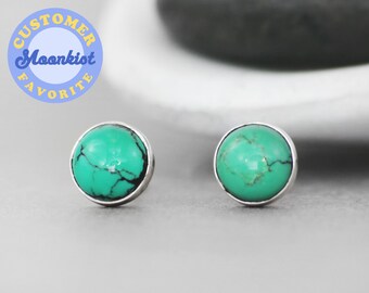 Turquoise Stud Earrings, Sterling Silver Turquoise Earrings, Mens Stud Earrings, Blue Turquoise Mens Earrings  | Moonkist Creations