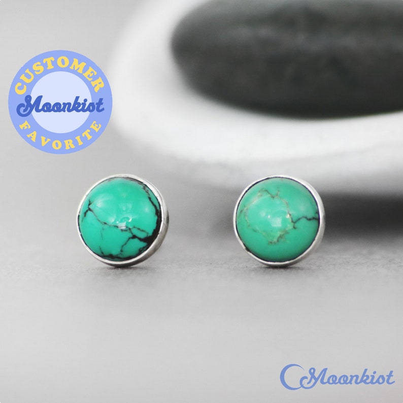 Turquoise Stud Earrings Sterling Silver Turquoise Earrings | Etsy