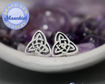 Small Celtic Stud Earrings, 925 Sterling Silver Studs, Triangular Celtic Earrings, Celtic Knot Studs Silver | Moonkist Creations