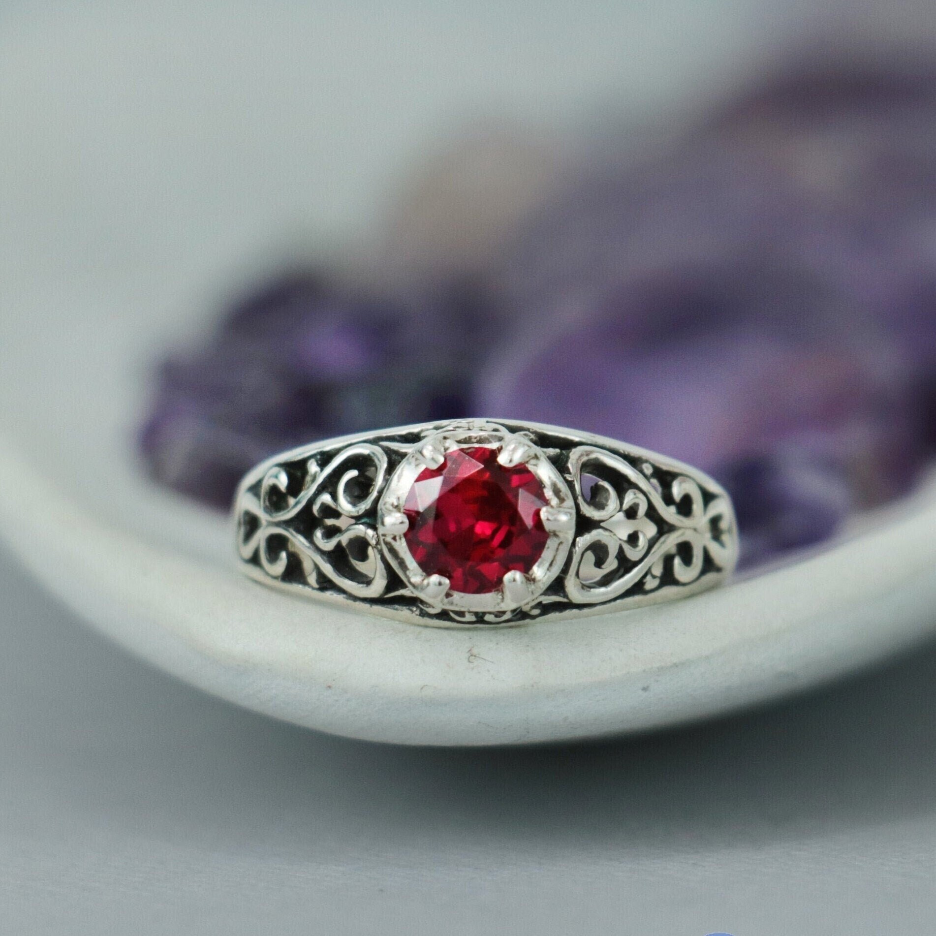 Vintage sterling silver ruby ring discount