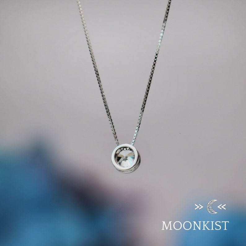 Modern CZ Diamond Solitaire Floating Pendant, Sterling Silver CZ Single Stone Necklace | Moonkist Creations