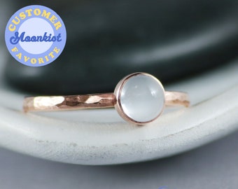 Copper Moonstone Ring, White Moonstone Ring, Moonstone Stacking Ring for Women, Copper Stackable Ring | Moonkist Creations