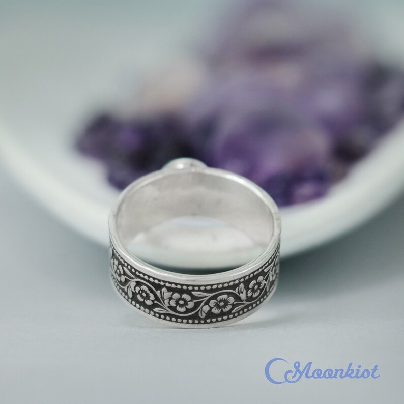 Lavender Daisy Ring, Sterling Silver Daisy Promise Ring, Unique Promise Ring for Her, Engraved Ring | Moonkist Creations