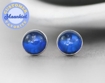 Sapphire Stud Earrings, Sterling Silver Sapphire Earrings, Blue Stud Earrings, Mens Stud Earrings | Moonkist Creations