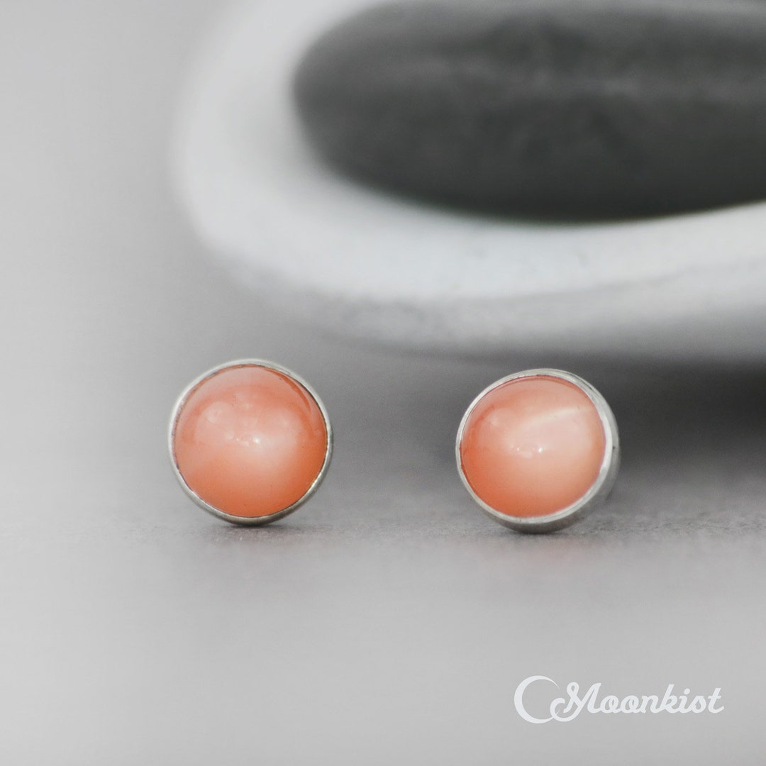 ON SALE Peach Moonstone Stud Earrings, Peach Moonstone Earrings, June ...