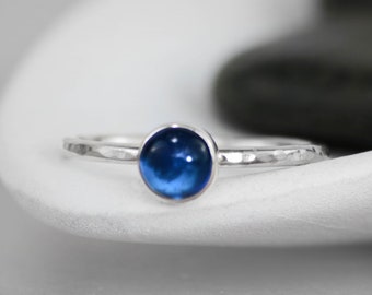 Blue Sapphire Stacking Ring, Sterling Silver Sapphire Ring, Simple Sapphire Ring, Round Sapphire Stackable Ring | Moonkist Creations