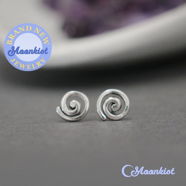 Tiny Spiral Stud Earrings, 925 Sterling Silver Post Earrings, Small Celtic Spiral Studs, Mens Stud Earrings | Moonkist Creations