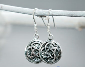 SALE Round Celtic Shield Earrings, Sterling Silver Celtic Knot Earrings, Circle Celtic Earrings | Moonkist Creations