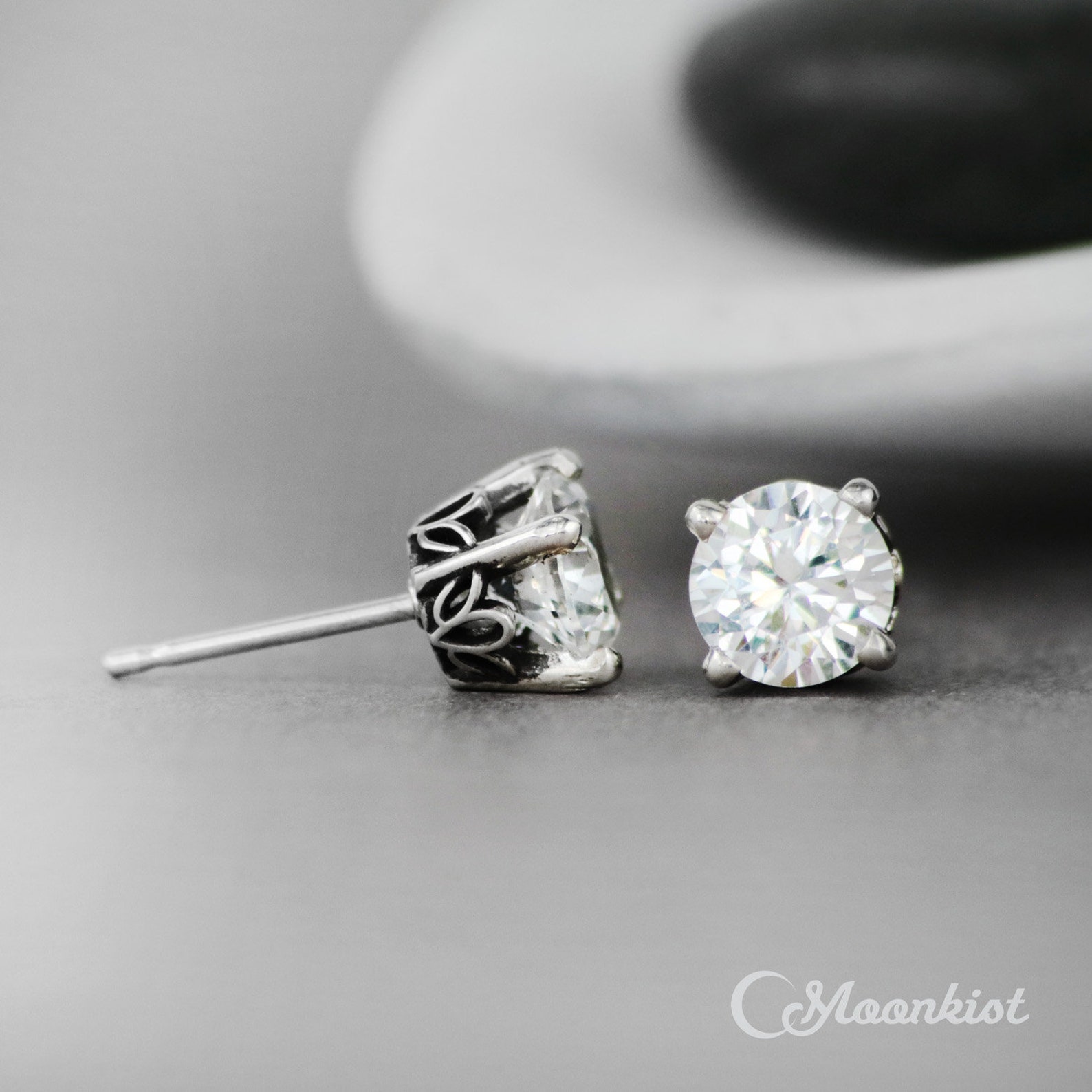 White Sapphire Stud Earrings Sterling Silver Sapphire Studs Etsy