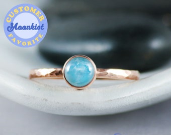 SALE Natural Aquamarine Ring, Copper Aquamarine Stack Ring, Dainty Gemstone Stacking Ring, March Birthstone Ring | Moonkist Creations