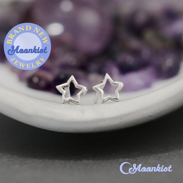 Tiny Star Stud Earrings, Sterling Silver Star Earrings, Outline Star Studs, Cartilage Stud Earrings | Moonkist Creations