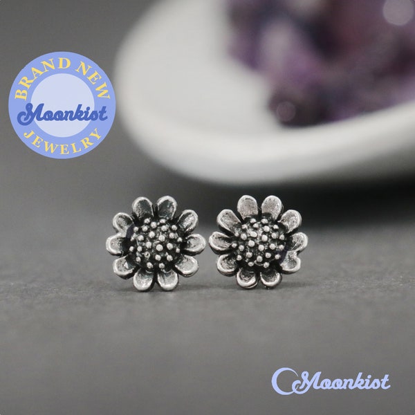 Dainty Sunflower Stud Earrings, 925 Sterling Silver Sunflower Post Earrings, Tiny Flower Blossom Studs | Moonkist Creations