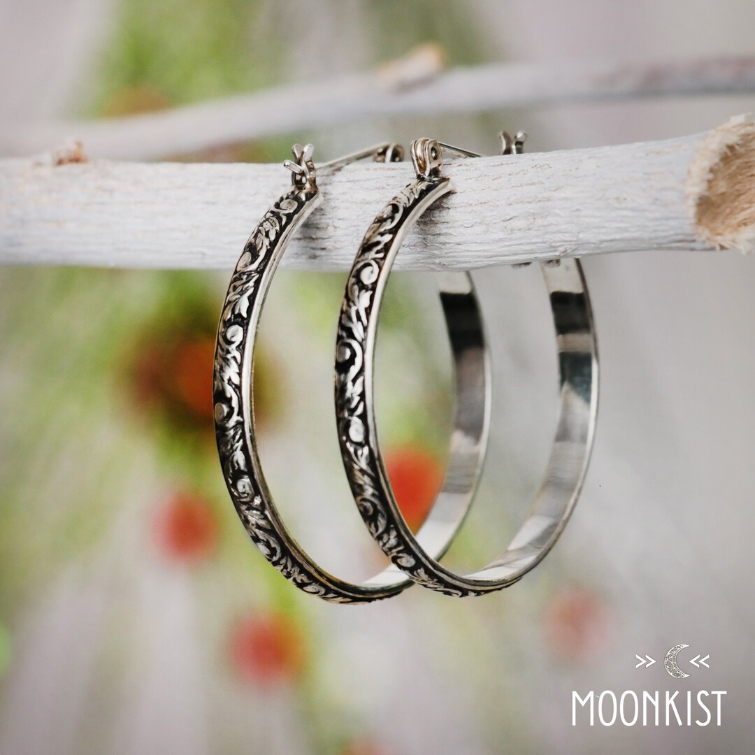 Tendril and Vine Hoop Earrings, Sterling Silver Hoop Earrings, Silver