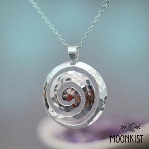 Hammered Silver Spiral Pendant, Sterling Silver Swirl Necklace, Circle of Life Eternity Pendant, Spiritual Gift | Moonkist Creations