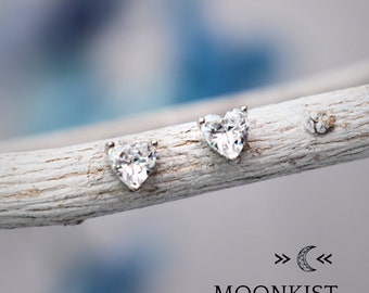 ON SALE Clear CZ Hear Stud Earrings, Sterling Silver Heart Stud Earrings, April Birthstone Gift for Her, Heart Jewelry | Moonkist Creations