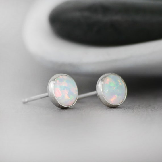 Opal Stud Earrings Sterling Silver Opal Earrings Silver Stud | Etsy