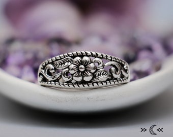 Forget Me Not Flower Ring, 925 Sterling Silver Floral Ring, Handmade Forget-Me-Not Ring, Nature Inspired Ring for Women | Moonkist Creations