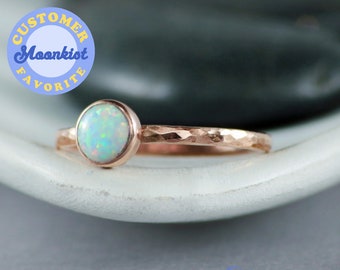 White Opal Ring, Copper Opal Ring, Opal Stacking Ring, Simple Opal Ring, Copper Stacking Ring, October Birthstone | Moonkist Creations