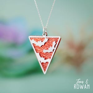 Triangle bat necklace, cute halloween flying bats charm necklace, colorful bat pendant, halloween jewelry, laser cut jewelry | moonkist