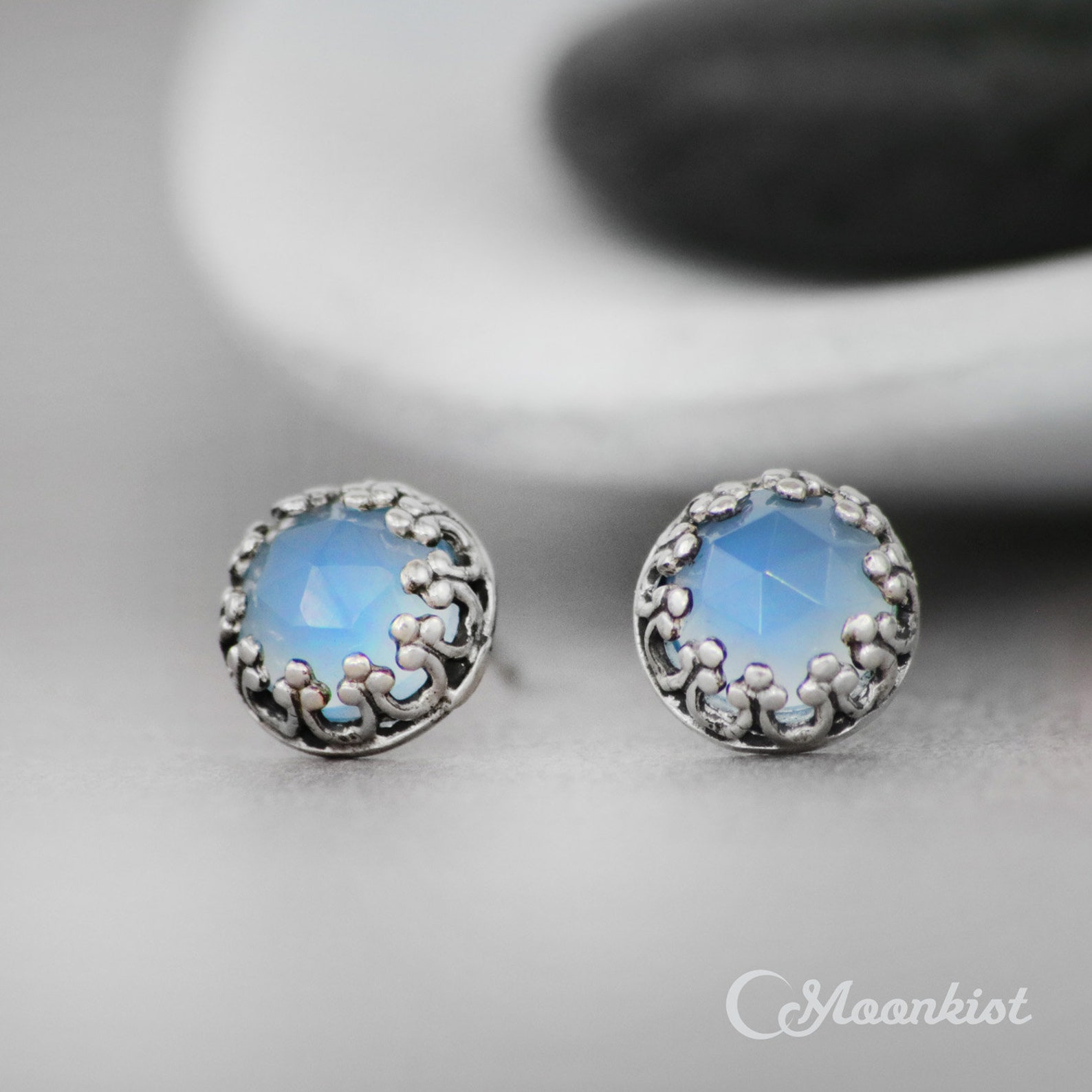 Blue Chalcedony Stud Earrings for Women Sterling Silver Post Etsy