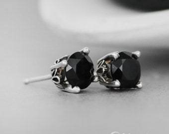 Black Spinel Stud Earrings for Women, Sterling Silver Black Spinel Earrings, Black Gemstone Earrings, August Birthstone | Moonkist Creations