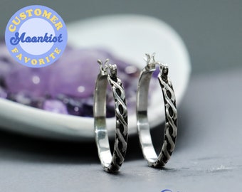 Celtic Silver Hoops, Sterling Silver Hoop Earrings, Handmade Earrings, Gift For Her | Moonkist Creations