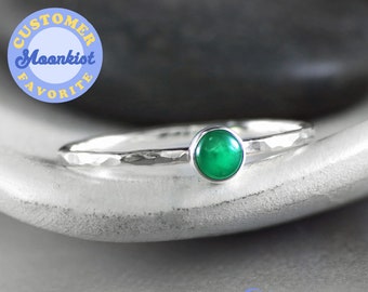 Emerald Pinkie Ring, Sterling Silver Emerald Ring, Emerald Stacking Ring, May Birthstone Ring | Moonkist Creations