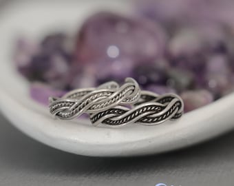 TE KOOP gedraaide zilveren teenring, 925 zilveren verstelbare teenring, geweven herenteenring, strandteenring, open teenring | Moonkist-creaties