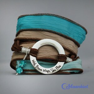 Pulsera "Con alas valientes vuela", pulsera con cita inspiradora, pulsera de seda, regalo de condolencia / Moonkist Creations