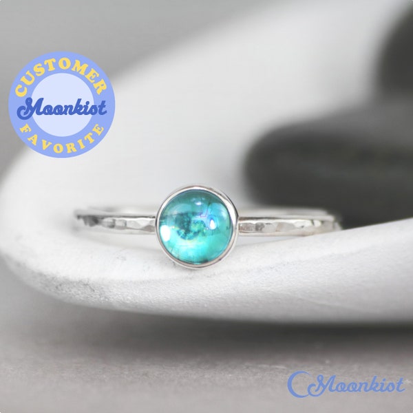 Dainty Blue Topaz Ring, Sterling Silver Blue Topaz Stacking Ring, Simple Blue Topaz Promise Ring | Moonkist Creations