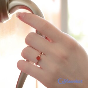 Hand Picture - Copper Carnelian Ring, Red Orange Copper Ring, Copper Stacking Ring, Simple Carnelian Ring, July Birthstone Ring | Moonkist Creations