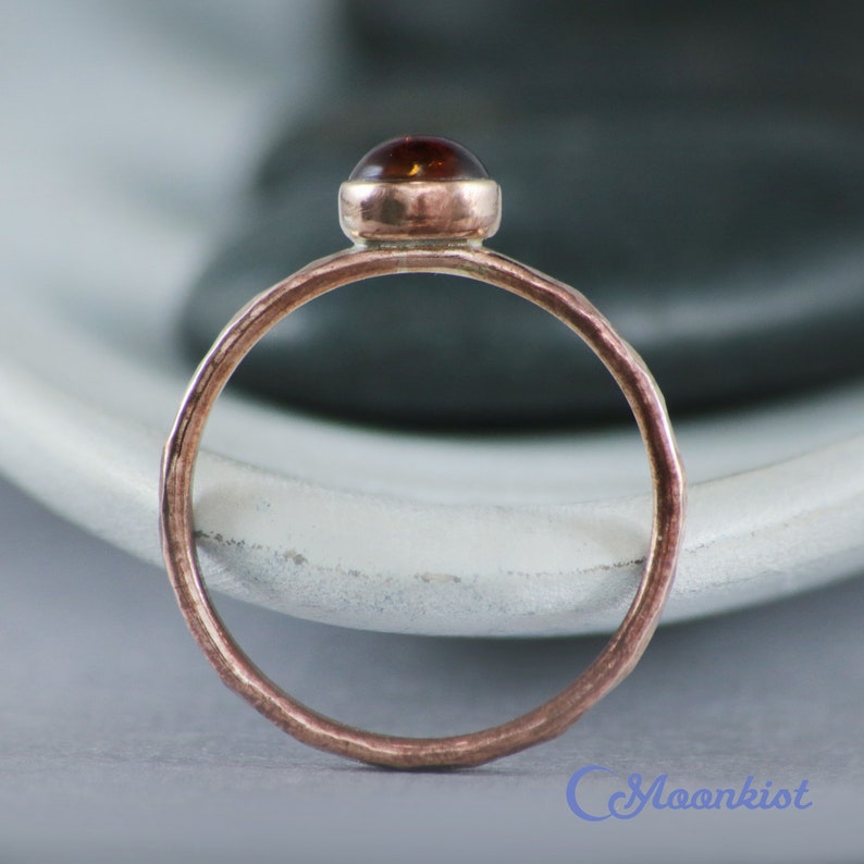 Copper Amber Ring, Baltic Amber Copper Ring, Copper Gemstone Ring, Amber Stacking Ring, Amber Pinky Ring | Moonkist Creations