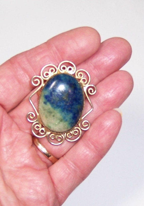 Vintage Stone Pendant, Blue Stone Pendant, Brooch… - image 3