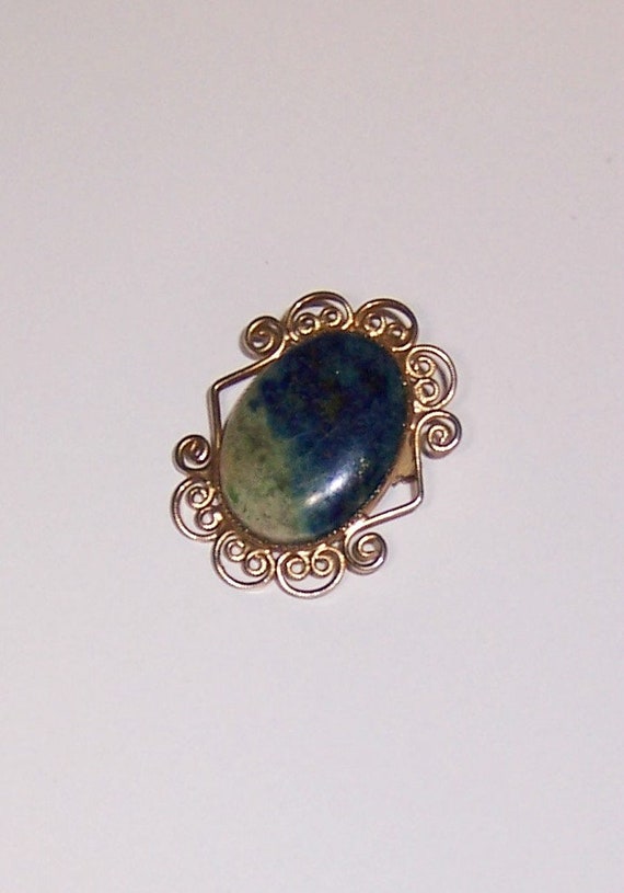 Vintage Stone Pendant, Blue Stone Pendant, Brooch… - image 2