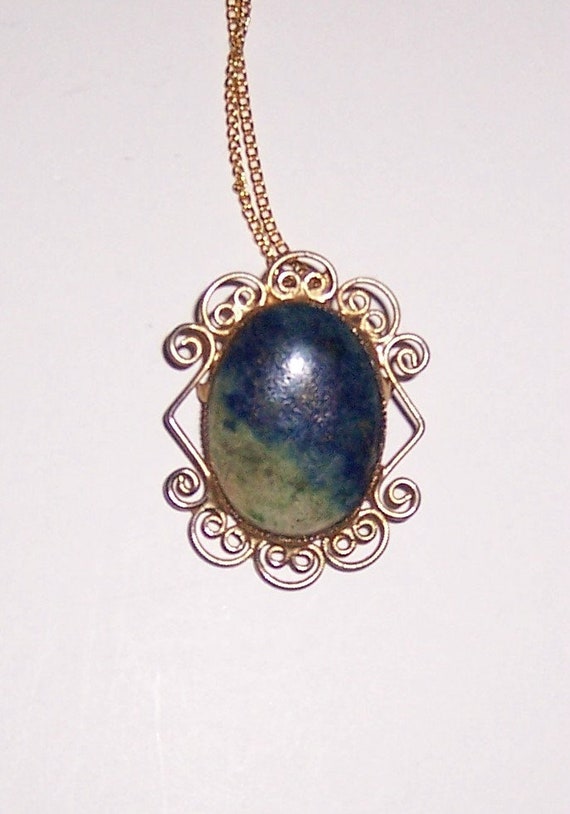 Vintage Stone Pendant, Blue Stone Pendant, Brooch… - image 1