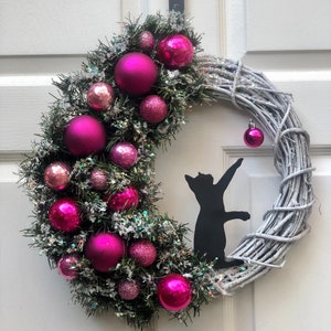 Pretty in Pink Christmas Cat Wreath