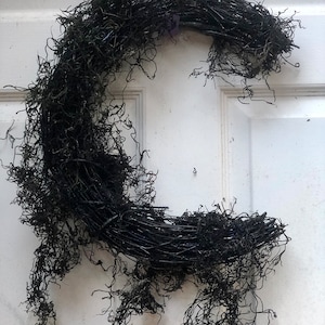 14 inch Black Crescent Moon Wreath Frame with Spanish Moss for DIY, Black Crescent Moon base, Grapevine Crescent Base
