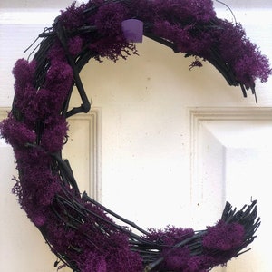 Black Crescent Moon Wreath Frame with Moss: 14 inch DIY Base