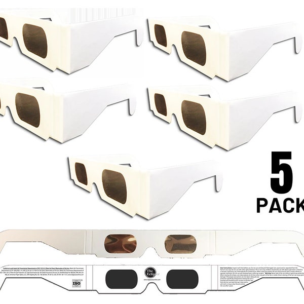 Decorate Your Own Souvenir Eclipse Glasses - 5 pair - AAS Approved - ISO Certified Safe for all solar eclipses - (Plain Frame) Made in USA