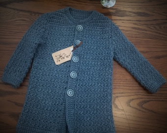 Vintage Crochet Winter Coat. Sz 1-2 Years. Bamboo/Wool Denim Blue.  New - Ready to ship