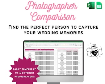 Wedding Photographer Comparison Spreadsheet - Event Planning Template, Compatible with Excel and Google Sheets