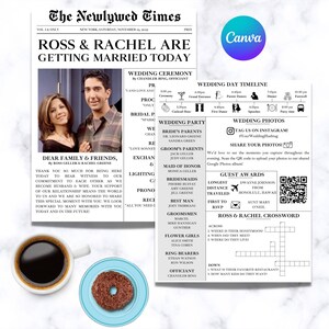 Newspaper Wedding Program and Timeline Unique and Editable Template Etsy