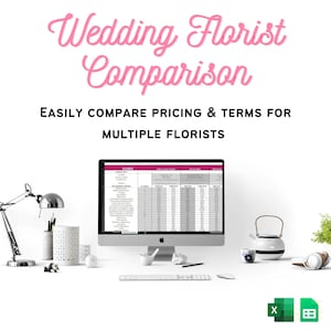 ウェディング フローリスト比較スプレッドシート - フローラル ベンダー テンプレート、Excel および Google スプレッドシートと互換性あり